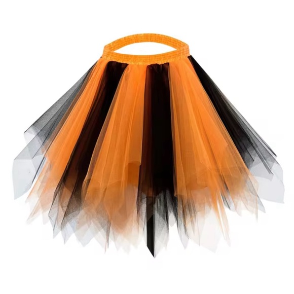 Women's Tutu Tulle Petticoat Ballet Bubble Skirts Short Fluffy, Orange/Black OS - Picture 6 of 11